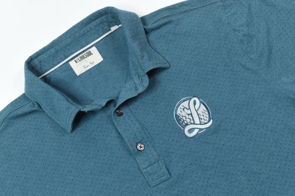 Linksoul Polo Shirt Mens Large Blue Short Sleeve Logo Cotton Stretch Golf